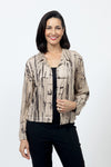 Top Ligne Lines Print Sueded Jacket in Beige with abstract black line print.  Pointed collar washable suede jacket with banded hem.  Riveted button closures.  Long sleeves with rivet button cuff.  Relaxed fit._t_34502707609800
