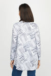 Top Ligne Woven Zip Jacket.  Grid woven pattern in black on white. Zip front long sleeve jacket with stand collar.  High low hem.  Curved in back.  A line shape.  Relaxed fit._t_60253135274350