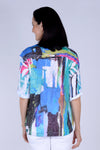 Top Ligne Abstract V Neck Henley in Multi. Stand up banded collar with split v. 2 button placket. Elbow length Sleeve with roll tab_t_60906824335726