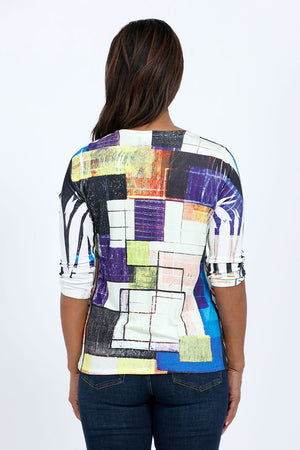 The Squares Pocket Top  features a relaxed shape  and a hidden front pocket. We love the combination of the easy-to-wear a-line shape and the luxurious poly-jersey fabric with a bit of stretch.  White streaks known as sublimation "smiles" are part of the dying process and create a unique pattern._34735775416520