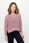 Planet Mini Seed Stitch Sweater in Elderberry.  Fine seed stitch crew neck with long sleeves and dropped shoulders.  Deep side slits.  Rib trim at neck, cuff and around hem.  Oversized, boxy fit._t_60985330729326