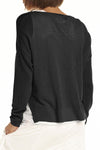 Planet Mini Seed Stitch Sweater in Black.  Fine seed stitch crew neck with long sleeves and dropped shoulders.  Deep side slits.  Rib trim at neck, cuff and around hem.  _t_61189535138158