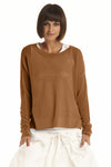 Planet Mini Seed Stitch Sweater in Chestnut.  Fine seed stitch crew neck with long sleeves and dropped shoulders.  Deep side slits.  Rib trim at neck, cuff and around hem.  _t_61189535072622