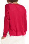 Planet Mini Seed Stitch Sweater in Chili.  Fine seed stitch crew neck with long sleeves and dropped shoulders.  Deep side slits.  Rib trim at neck, cuff and around hem.  _t_61189535301998