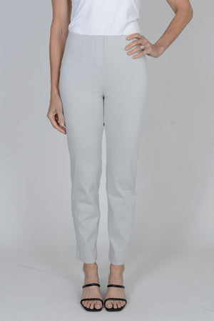 Holland Ave Sammy Denim Ankle Pant in Pearl gray.  Pull on hidden waistband pant with faux zipper placket.  Snug through hip and thigh falls straight to hem.  28" inseam._34827100487880