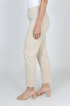 Holland Ave Sammy Denim Ankle Pant in Khaki. Pull on hidden waistband pant with faux zipper placket. Snug through hip and thigh falls straight to hem. 28" inseam._t_34827100618952