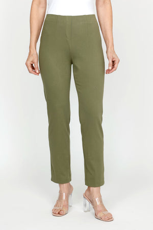 Holland Ave Sammy Denim Ankle Pant in Army. Pull on hidden waistband pant with faux zipper placket. Snug through hip and thigh falls straight to hem. 28" inseam._61393702879598