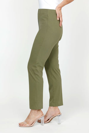 Holland Ave Sammy Denim Ankle Pant in Army. Pull on hidden waistband pant with faux zipper placket. Snug through hip and thigh falls straight to hem. 28" inseam._61393702814062