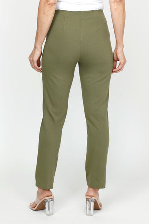 Holland Ave Sammy Denim Ankle Pant in Army. Pull on hidden waistband pant with faux zipper placket. Snug through hip and thigh falls straight to hem. 28" inseam._61393702715758