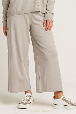 Planet Spa Gaucho in Titanium.  Elastic waist pull on wide leg cropped pant.  Single side cargo pocket. 24" inseam._61200928637294