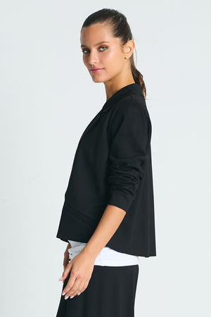 Planet Scuba Cropped Blazer in Black.  One button cropped oversized blazer with long sleeves.  Raw edges._61187475112302