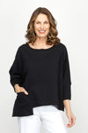 Planet French Terry Drop Pocket tee in Black.  Banded crew neck with dolman 3/4 sleeve with cuff.  Single front drop pocket hangs 3" below hem. One size fits many. Oversized fit._t_60980315488622