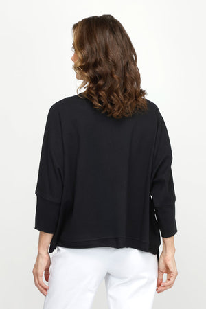 Planet French Terry Drop Pocket tee in Black.  Banded crew neck with dolman 3/4 sleeve with cuff.  Single front drop pocket hangs 3" below hem. One size fits many. Oversized fit._60980315455854