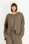 Planet French Terry Double Angle Tee in Loden.  Banded v neck long sleeve tee with drop shoulder.  Angled asymmetric hem in front and back.  Oversized fit.  One size fits many_t_61187696296302