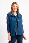 Habitat Quilted Button Front Vest in Baltic blue.  Abstract block quilting.  Convertible mock collar button down vest with novelty buttons.  Contour seams with in seam hidden pockets in front.  Slightly curved hem.  Boxy fit._t_34656274186440