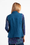Habitat Quilted Button Front Vest in Baltic blue. Abstract block quilting. Convertible mock collar button down vest with novelty buttons. Contour seams with in seam hidden pockets in front. Slightly curved hem. Boxy fit._t_34656274219208