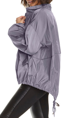 Planet Chic Bomber in Lava.  Convertible collar zip front jacket with covered placket.  Horizontal pleat detail at waist.  2 front angled flap pocket. _61188016472430