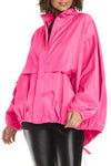 Planet Chic Bomber in Lipstick.  Convertible collar zip front jacket with covered placket.  Horizontal pleat detail at waist.  2 front angled flap pocket. _t_61188016537966