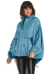 Planet Chic Bomber in Vapor.  Convertible collar zip front jacket with covered placket.  Horizontal pleat detail at waist.  2 front angled flap pocket. _t_61188016570734