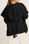 Planet Chicest Windbreaker in Black.  Open front french terry jacket with oversized front collar and hood.  Long roll back sleeves.  Front angled flap pockets.  Back center drawstring at hem.  Oversized fit.  One size fits many._t_61020495282542