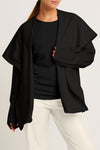Planet Chicest Windbreaker in Black.  Open front french terry jacket with oversized front collar and hood.  Long roll back sleeves.  Front angled flap pockets.  Back center drawstring at hem.  Oversized fit.  One size fits many._t_61020495315310