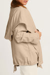Planet Chicest Windbreaker in Fawn.  Open front french terry jacket with oversized front collar and hood.  Long roll back sleeves.  Front angled flap pockets.  Back center drawstring at hem.  Oversized fit.  One size fits many._t_61184958595438