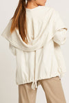 Planet Chicest Windbreaker in Stone.  Open front french terry jacket with oversized front collar and hood.  Long roll back sleeves.  Front angled flap pockets.  Back center drawstring at hem.  Oversized fit.  One size fits many._t_61020495348078