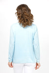 Elliott Lauren Double Layer Sweater in light Blue. Tee shirt/knit combo. Crew neck sweater with white trim at neck and armhole seams. Long sleeves and side slits. White cotton tee underlayer. Unlined sleeves. Relaxed fit._t_35067862384840