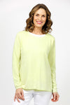 Elliott Lauren Double Layer Sweater in Key Lime. Tee shirt/knit combo. Crew neck sweater with white trim at neck and armhole seams. Long sleeves and side slits. White cotton tee underlayer. Unlined sleeves. Relaxed fit._t_35067861926088