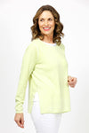 Elliott Lauren Double Layer Sweater in Key Lime. Tee shirt/knit combo. Crew neck sweater with white trim at neck and armhole seams. Long sleeves and side slits. White cotton tee underlayer. Unlined sleeves. Relaxed fit._t_35067862515912