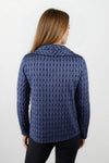 Habitat Newport Knit Pocket Top in Oxford.  Blue and black textured vertical wave print.  Cowl neck top with long sleeves.  2 front patch pockets at hem in horizontal wave print.  Relaxed fit._t_61437067428206