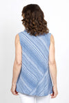 Habitat Waves Pieced Sleeveless Cowl in Twilight with White wavy stripes. Textured crew neck with draped cowl. Sleeveless. Angled pieced construction in front and back. A line shape. Relaxed fit._t_35420230025416