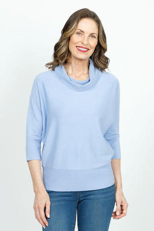 Elliott Lauren Modal Cowl in Iris.  Cowl neck sweater knit side to side.  Dolman elbow length sleee.  Rib trim at cowl and cuff.  Deep rib hem.  Relaxed fit._36098595061960