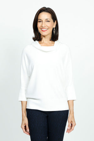 Elliott Lauren Modal Cowl in Winter Cream.  Cowl neck sweater knit side to side.  Dolman elbow length sleee.  Rib trim at cowl and cuff.  Deep rib hem.  Relaxed fit._36098589032648