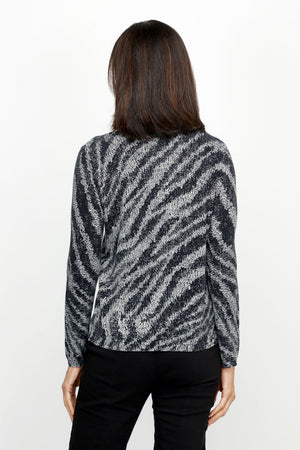 Elliott Lauren Zebra Crossing Sweater in Gray and Black.  Zebra print cotton/cashmere knit.  V neck, long sleeve sweater with rib trim at neck, hem and cuff.  Relaxed fit._61187089039726