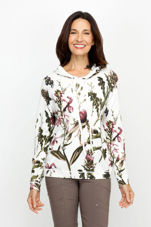 Elliott Lauren Wonderland Hoodie in Cream.  Screened floral and leaf print. Crew neck with attached drawstring hood.  Long sleeves.  Dropped shoulders.  Rib trim at cuff and hem with topstitch detail.  Relaxed fit._61317020385646
