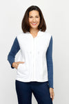 Elliott Lauren Modal Sleeveless Hoodie in Cream.  Zip front with attached drawstring hood with silver toggles.  Rib trim around armhole.  2 front pouch pockets.  Relaxed fit._t_61184892535150