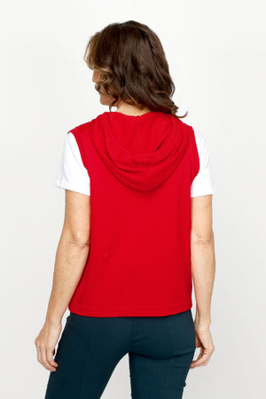 Elliott Lauren Modal Sleeveless Hoodie in Lipstick.  Zip front with attached drawstring hood with silver toggles.  Rib trim around armhole.  2 front pouch pockets.  Relaxed fit._61184183173486