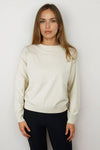 Elliott Lauren Pop Top Crystal Sleeve Sweater in Almond. Crew neck lightweight sweater with long sleeves.  Tonal crystal embellishments on lower sleeve.  Rib trim at neck, hem and cuff.  Relaxed fit._t_61405401514350