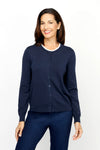 Elliott Lauren Modal Double Layer Cardi in Midnight.  Crew neck button down cardigan with extra white rib layer at neck.  Rib trim at neck, hem and cuff.  Long sleeves.  Relaxed fit._t_61184889913710