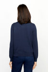 Elliott Lauren Modal Double Layer Cardi in Midnight.  Crew neck button down cardigan with extra white rib layer at neck.  Rib trim at neck, hem and cuff.  Long sleeves.  Relaxed fit._t_61184889946478