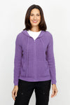 Elliott Lauren Waffle Zip Front Hoodie in Violet.  Zip front cotton/cashmere waffle hoodie.  Crew neck with attached drawstring hoodie.  Long raglan sleeve.  Rib cuff and hem.  2 front pouch pockets with rib trim.  Relaxed fit._t_61317129470318