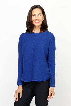 Elliott Lauren Cotton Cashmere Waffle Sweater in Sapphire.  Texture waffle weave knit.  Crew neck with raised center seams.  Long sleeves with dropped shoulder and raised seam detail.  Curved hem.  Relaxed fit._61184873726318