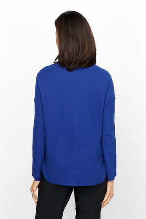 Elliott Lauren Cotton Cashmere Waffle Sweater in Sapphire.  Texture waffle weave knit.  Crew neck with raised center seams.  Long sleeves with dropped shoulder and raised seam detail.  Curved hem.  Relaxed fit._61184873660782