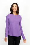 Elliott Lauren Cotton Cashmere Waffle Sweater in Violet.  Texture waffle weave knit.  Crew neck with raised center seams.  Long sleeves with dropped shoulder and raised seam detail.  Curved hem.  Relaxed fit._t_61184007438702