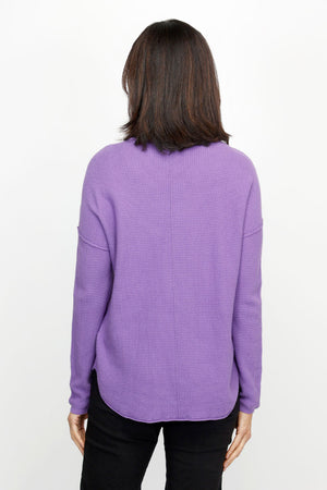 Elliott Lauren Cotton Cashmere Waffle Sweater in Violet.  Texture waffle weave knit.  Crew neck with raised center seams.  Long sleeves with dropped shoulder and raised seam detail.  Curved hem.  Relaxed fit._61184007471470