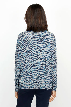 Elliott Lauren Wild at Heart Sweater in Blue Multi.  Multi blue zebra inspired print on heathered gray.  Soft knit.  Crew neck long sleeve sweater with dropped shoulder.  Ribbed trim at neck, hem and cuff.  Relaxed fit._61305442238830