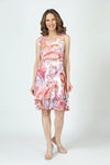 Top Ligne Sleeveless Paisley Dress.  Multi bright colored paisley print on white.  V neck front and back sleeveless 2 layer dress.  Top layer is shorter with sewn edge.  Longer layer peaks out the bottom with attached ruffle.  A line shape.  Relaxed fit._t_60000889307502