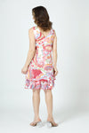 Top Ligne Sleeveless Paisley Dress.  Multi bright colored paisley print on white.  V neck front and back sleeveless 2 layer dress.  Top layer is shorter with sewn edge.  Longer layer peaks out the bottom with attached ruffle.  A line shape.  Relaxed fit._t_60000889340270