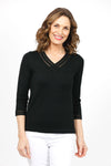 Metric Double Stripe Sweater in Black.  V neck 3/4 sleeve sweater.  Double stripes of mesh at neck and cuff.  Classic fit._t_35066115719368